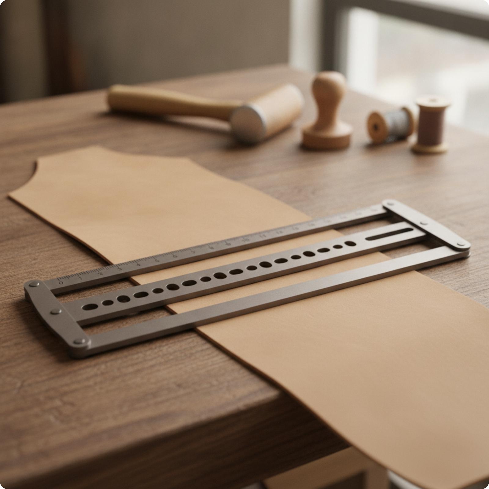 Leatherworking Guide - ไม้บรรทัดนำร่องรูเข็มขัดหนัง แม่แบบเจาะรู สำหรับงานฝีมือ DIY เครื่องมือทำเครื่องหมายสายรัด ขนาด